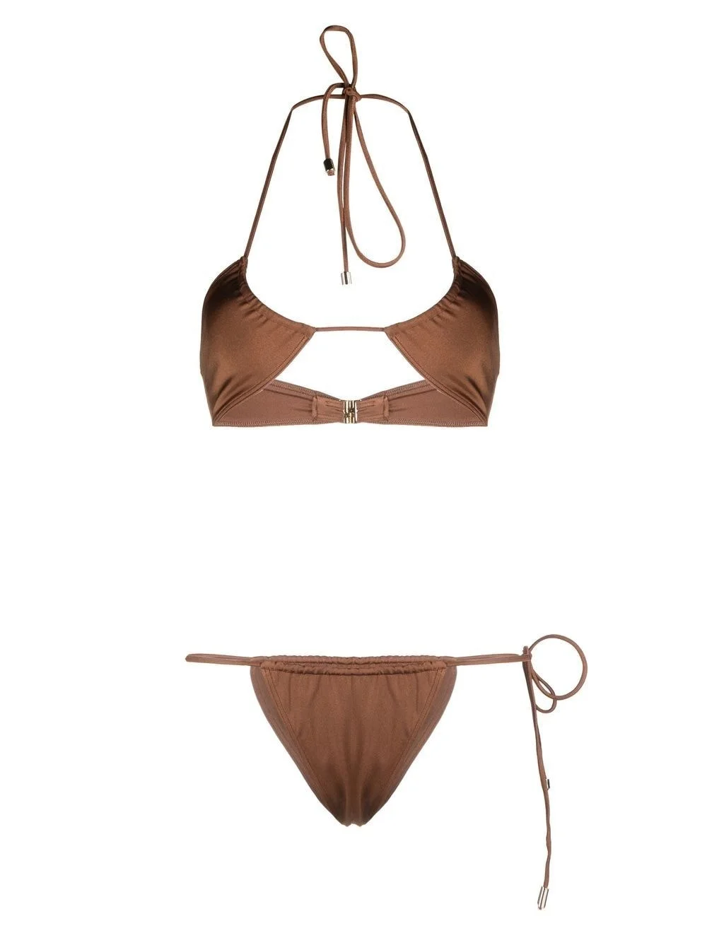 halterneck tie-fastening bikini set - 1