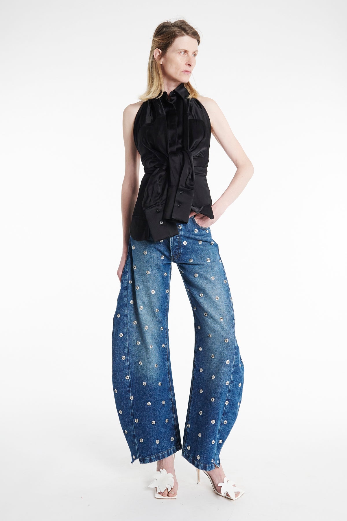 DECONSTRUCTED SHIRT HALTERNECK TOP BLACK - 12