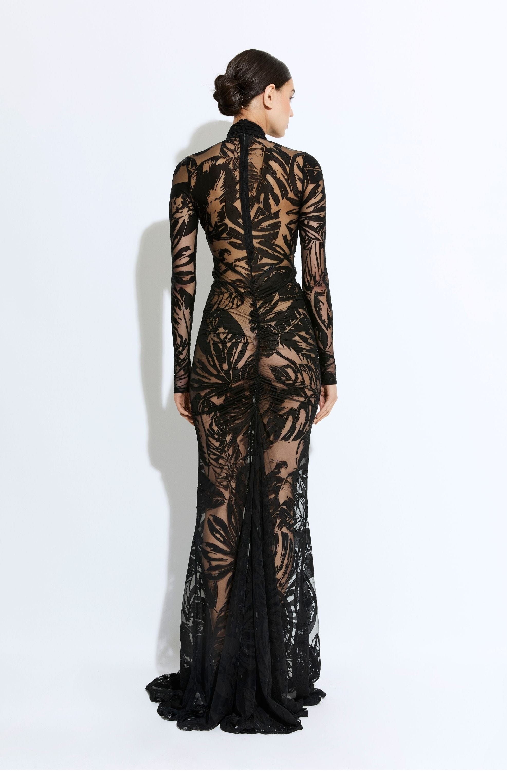 Burnout Jersey Halter Ruched Gown - 3