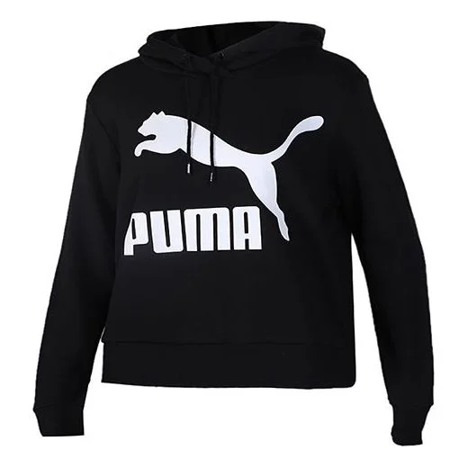 (WMNS) PUMA Classics Logo Hoody Knitting Pullover Fleece Black 595915-01 - 1