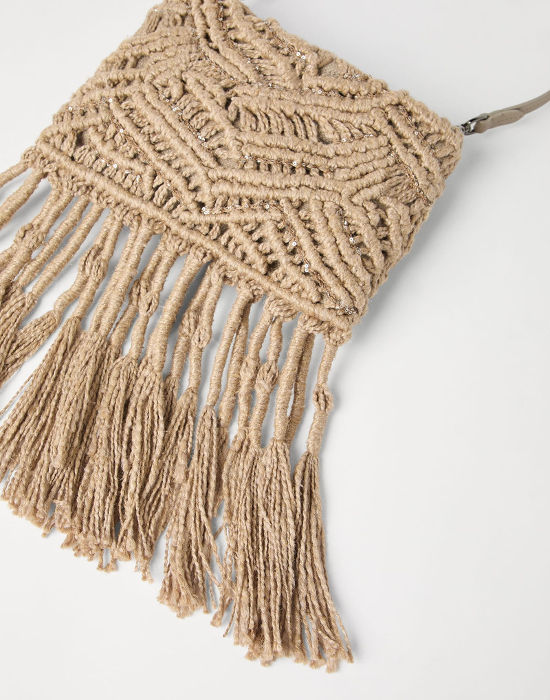Handmade Dazzling Macramé OPERA knit bag in silk and linen 3