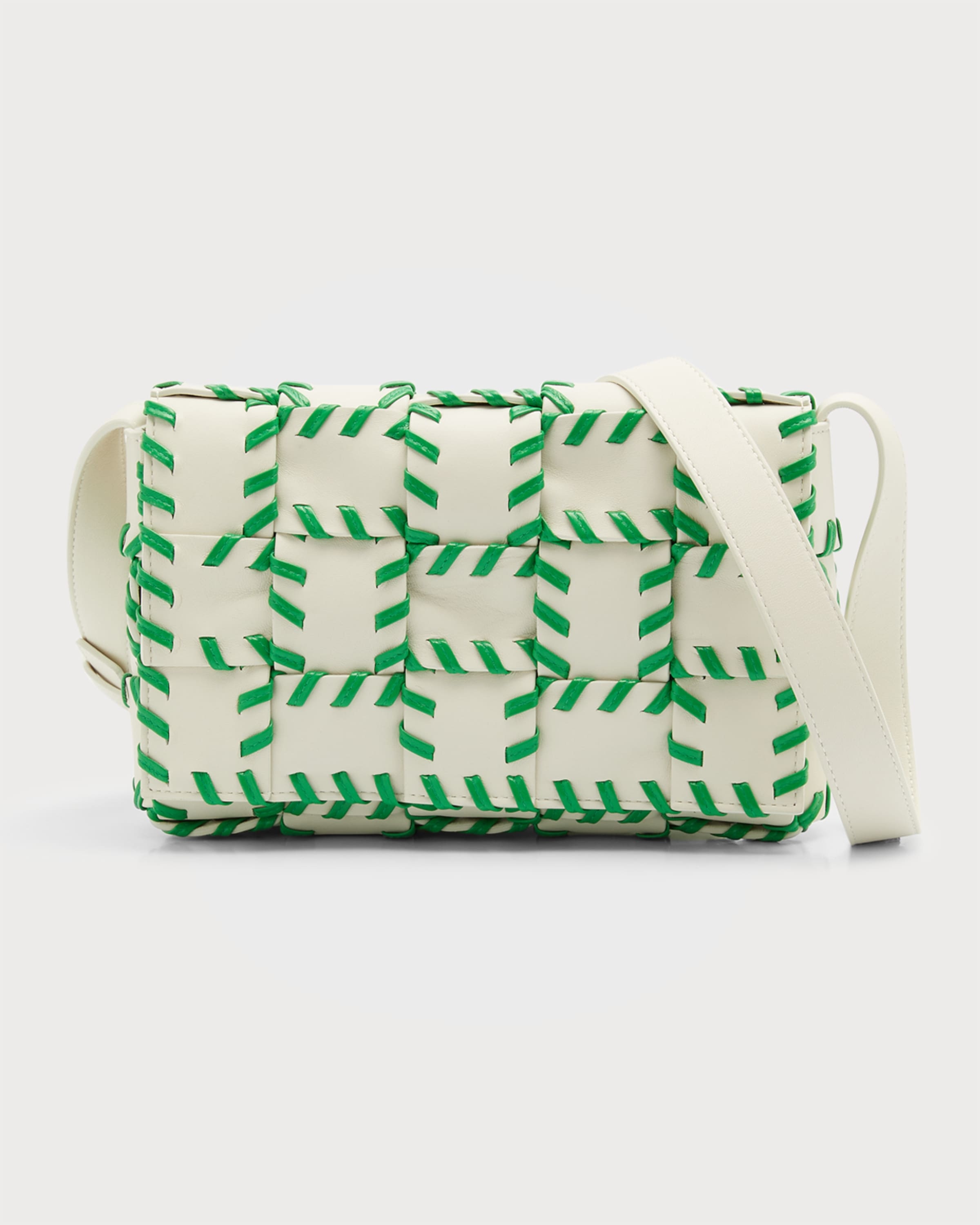 Cassette Small Intreccio Leather Crossbody Bag in Green - Bottega