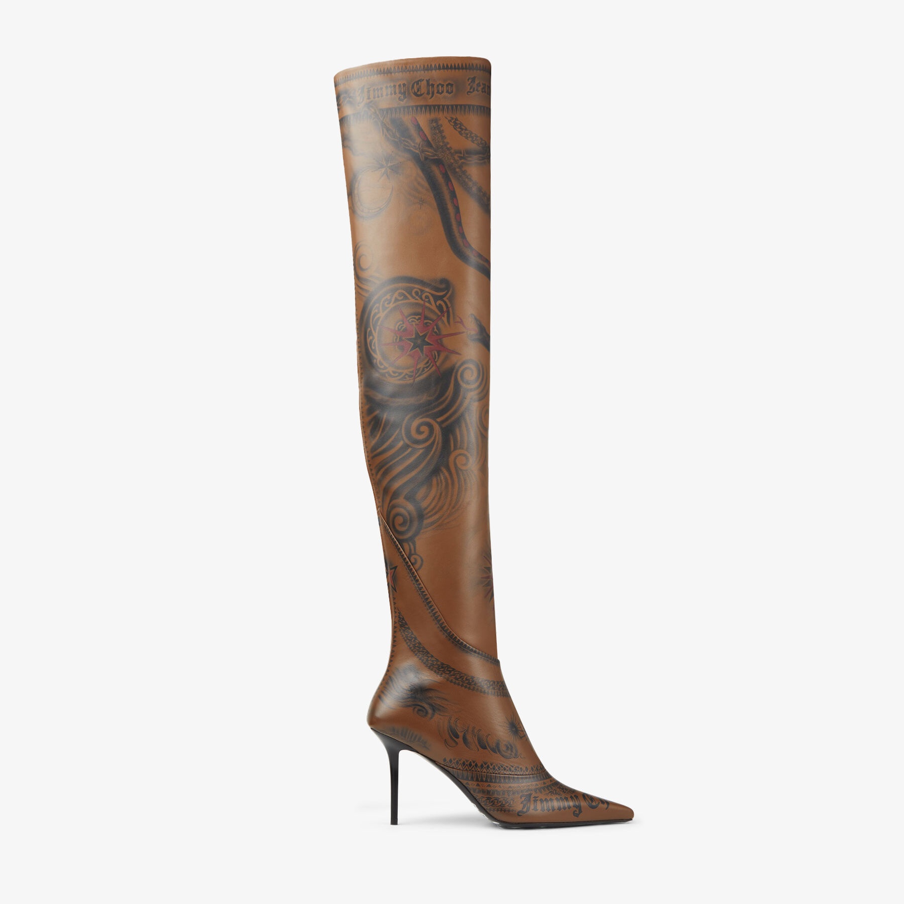 Jimmy Choo / Jean Paul Gaultier Over The Knee Boot 90
Clove Tattoo Printed Leather Over-The-Knee Boo - 1