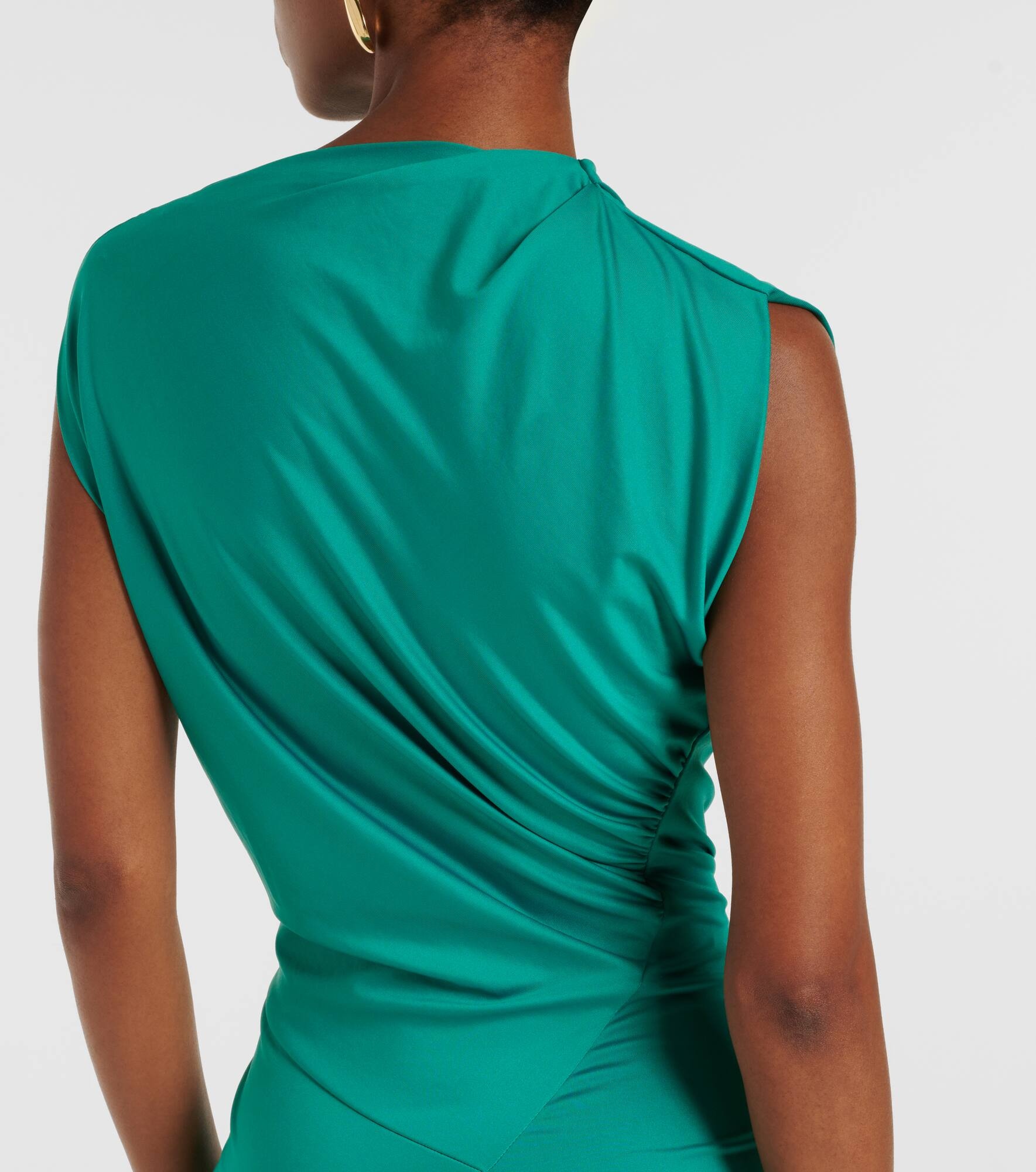 Asymmetric gathered jersey midi dress - 6
