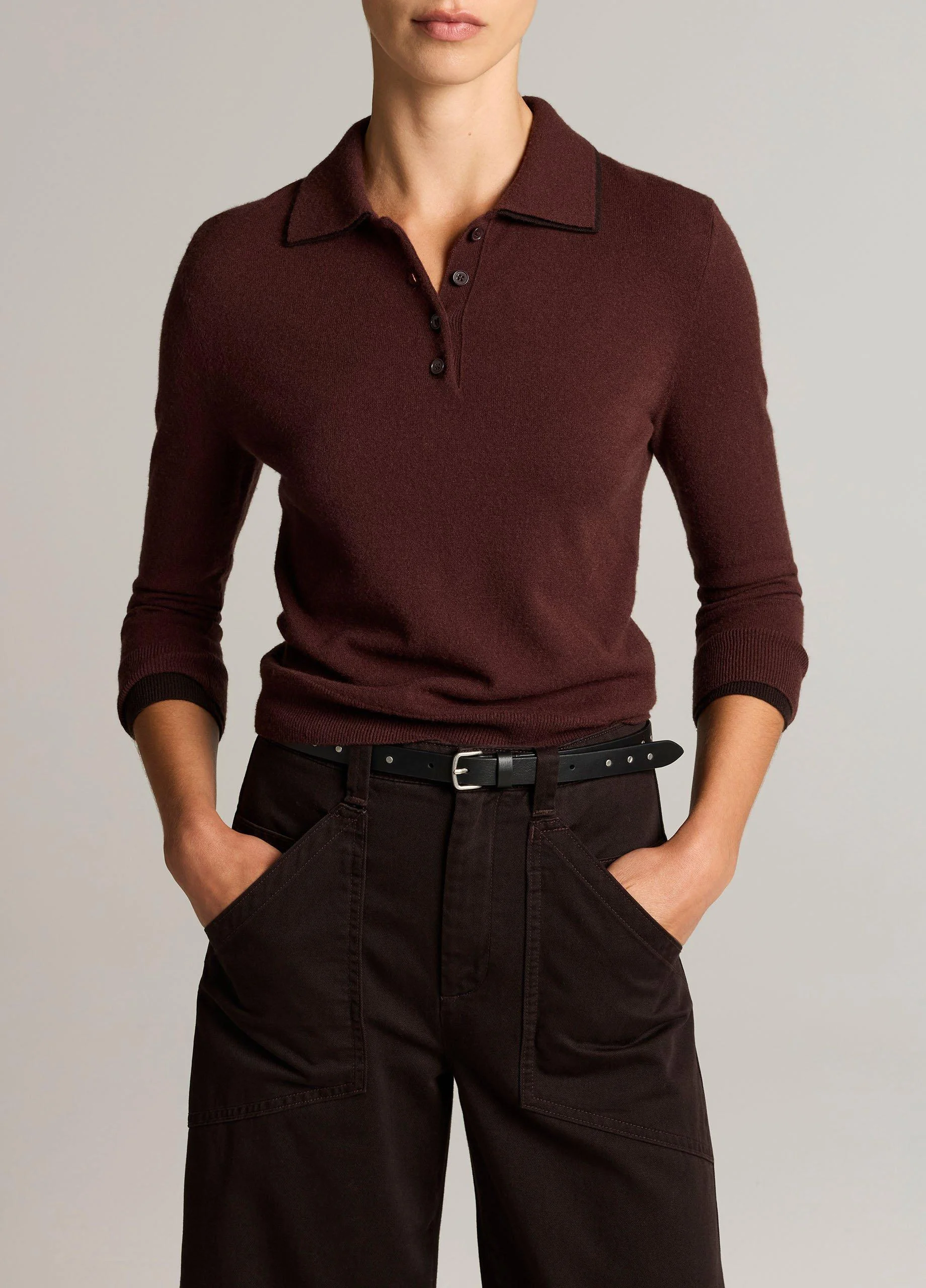Double-Trim Merino Wool & Cashmere-Blend Polo Sweater - 1