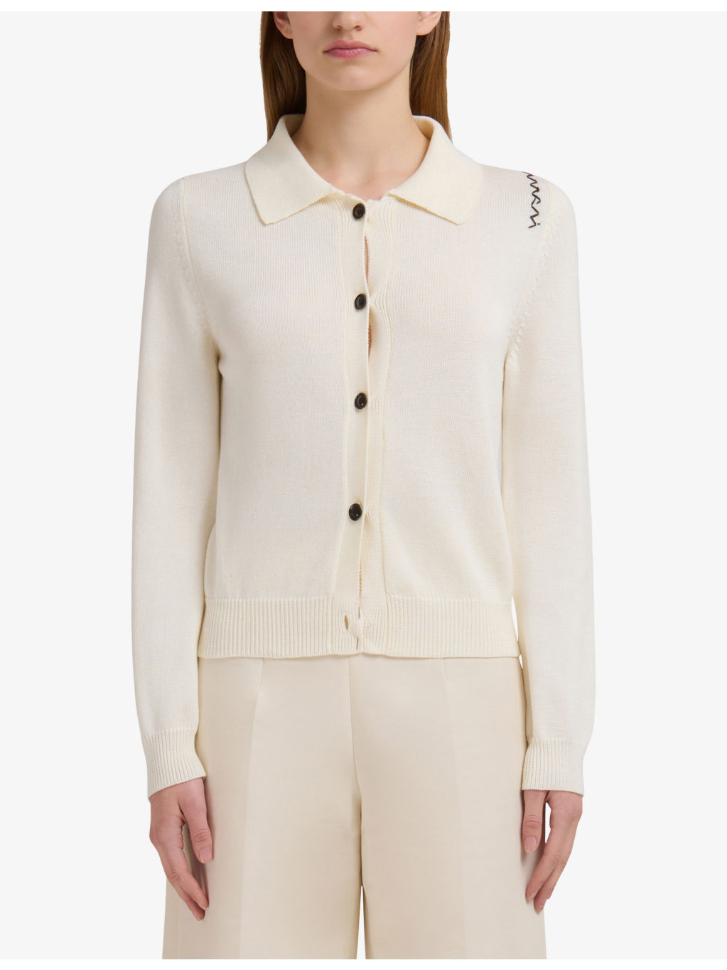 Brand-Embroidered Contrast-Button Cotton-Knit Cardigan - 2