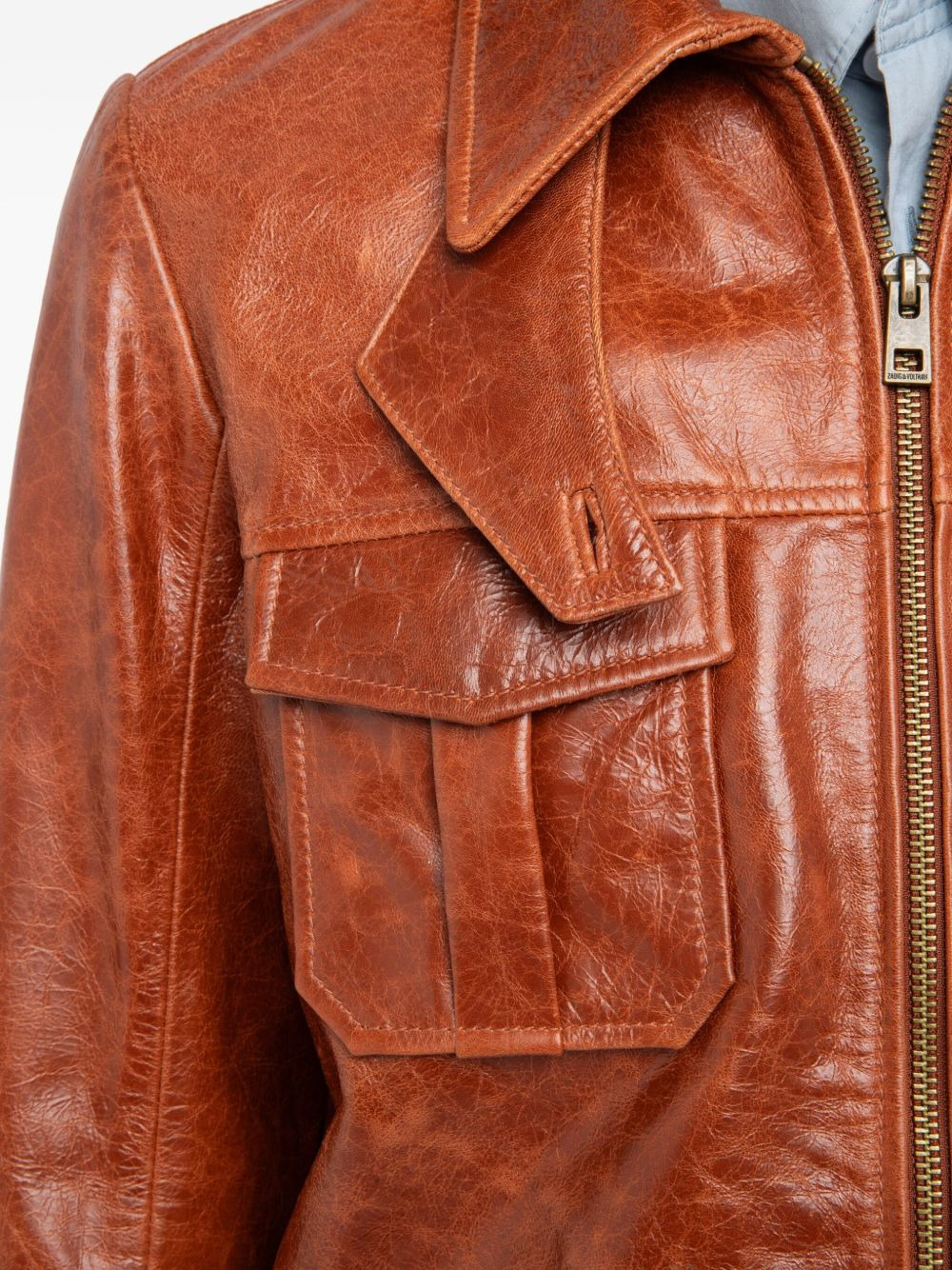 flap-pocket leather jacket - 5