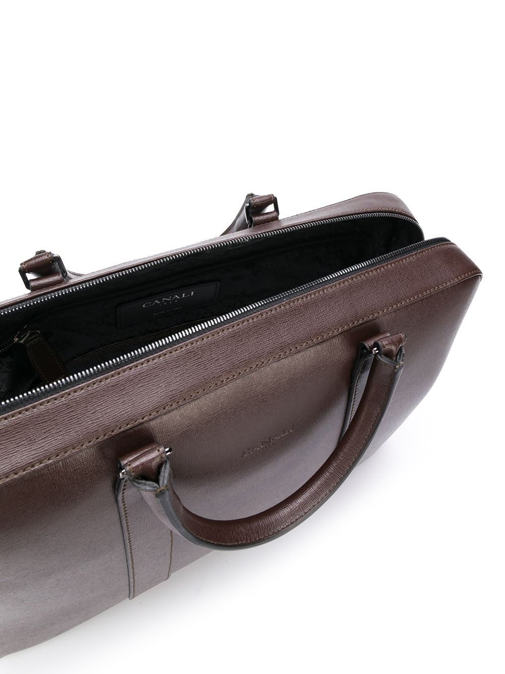 embossed logo leather briefcase - 5