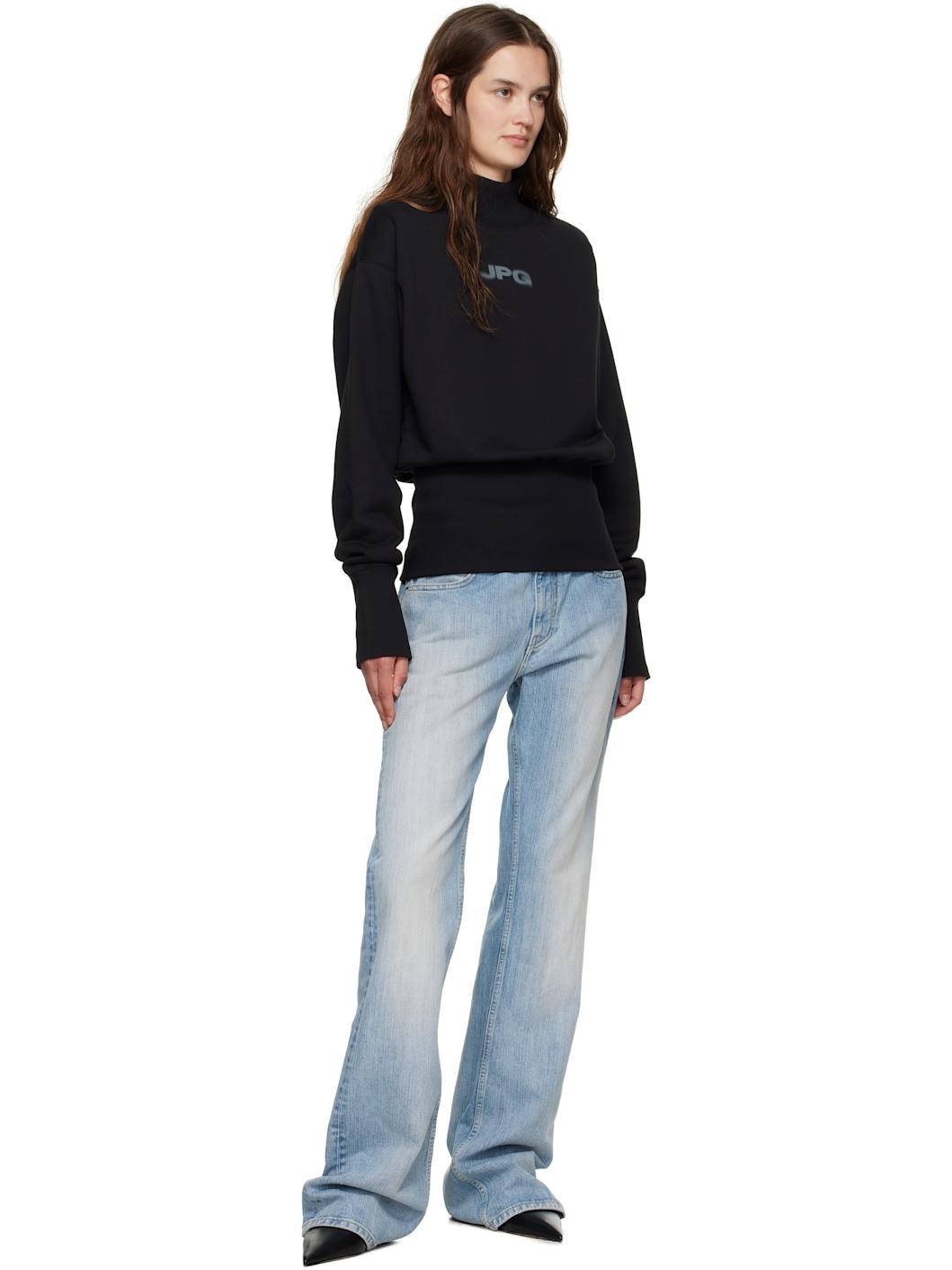 Black Cropped Crew Neck 'JPG' Sweatshirt - 4