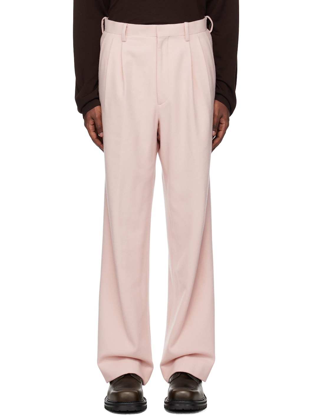 Pink Brushed Super Fine Wool Flannel Trousers - 1