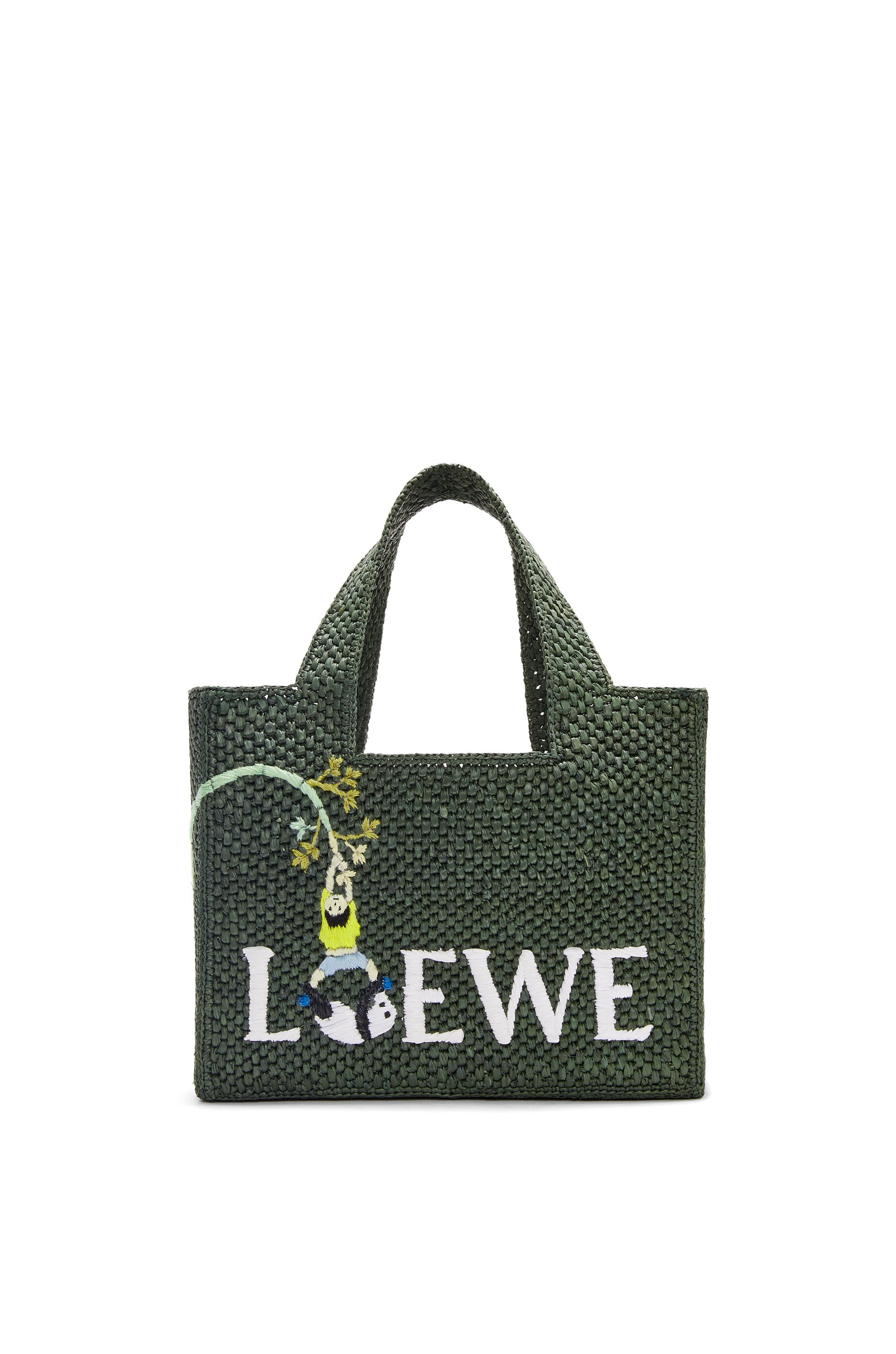 Panda small LOEWE Font tote in raffia - 1