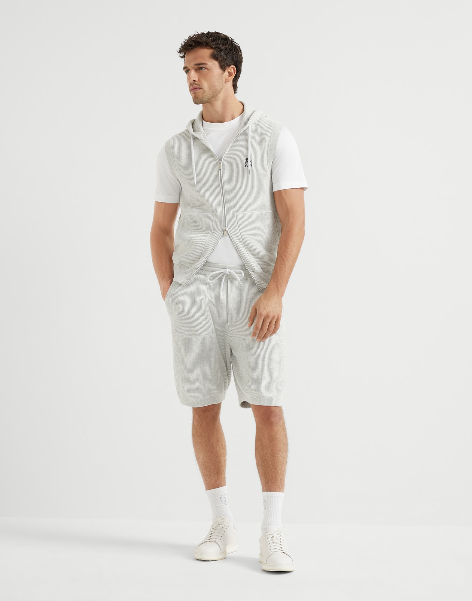 Cotton English rib knit Bermuda shorts - 4