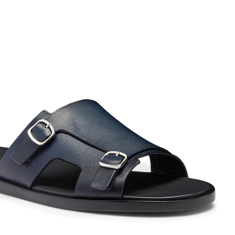 Men's blue leather double-buckle sandal 6