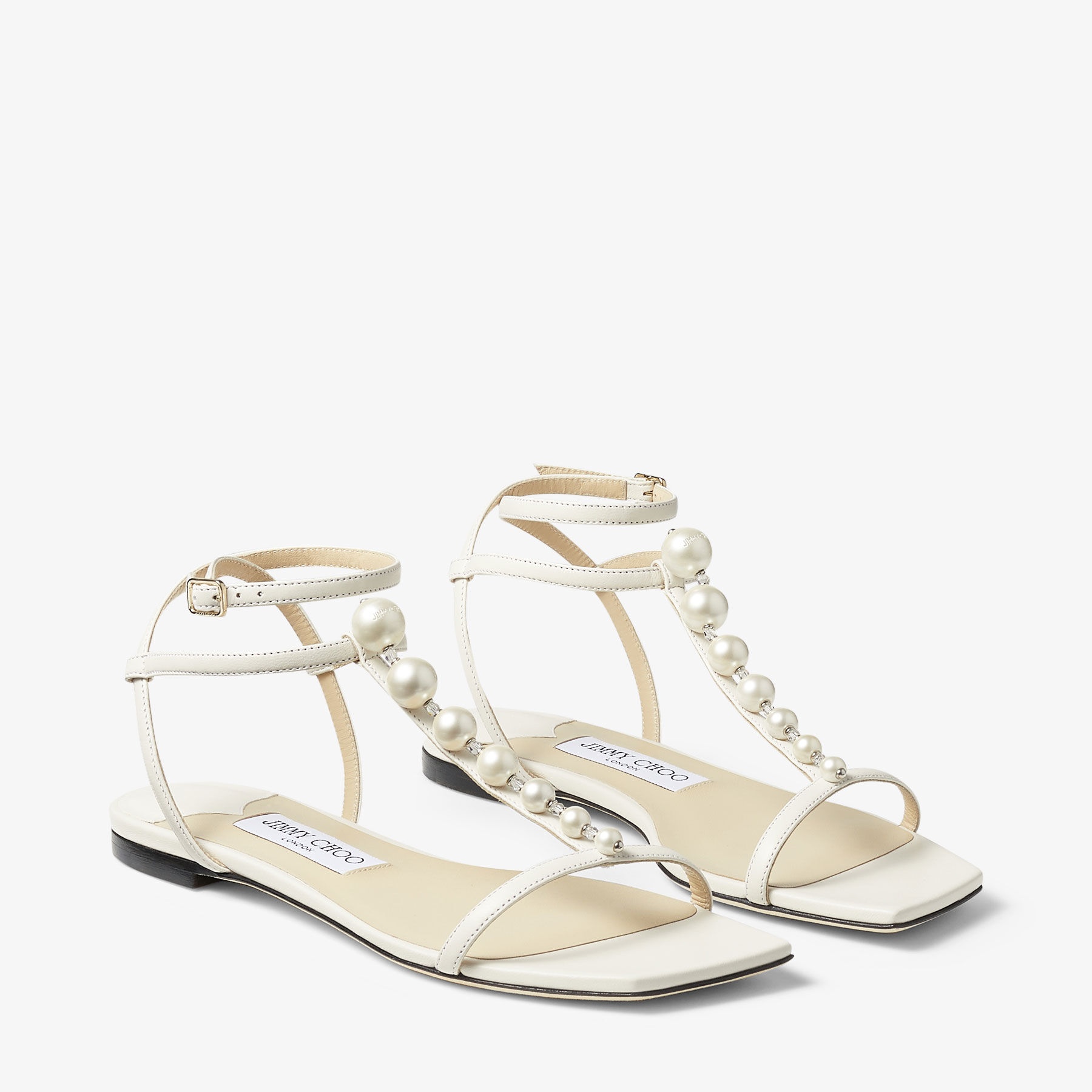 Amari Flat
Latte Nappa Leather Flat Sandals with Pearls - 3