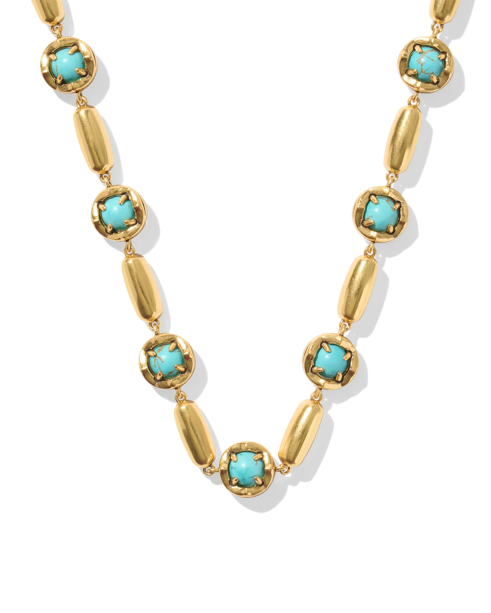 Ida Vintage Gold Long Strand Necklace in Variegated Turquoise Magnesite - 1