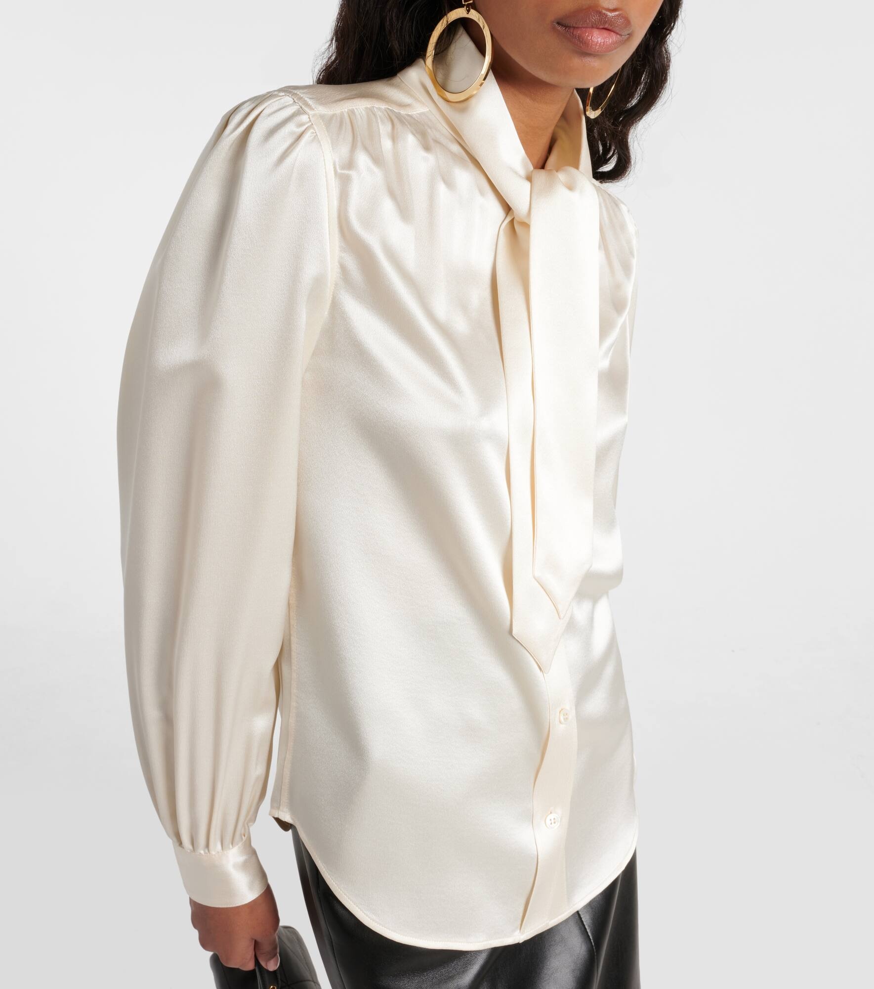 Tie-neck silk satin blouse - 5