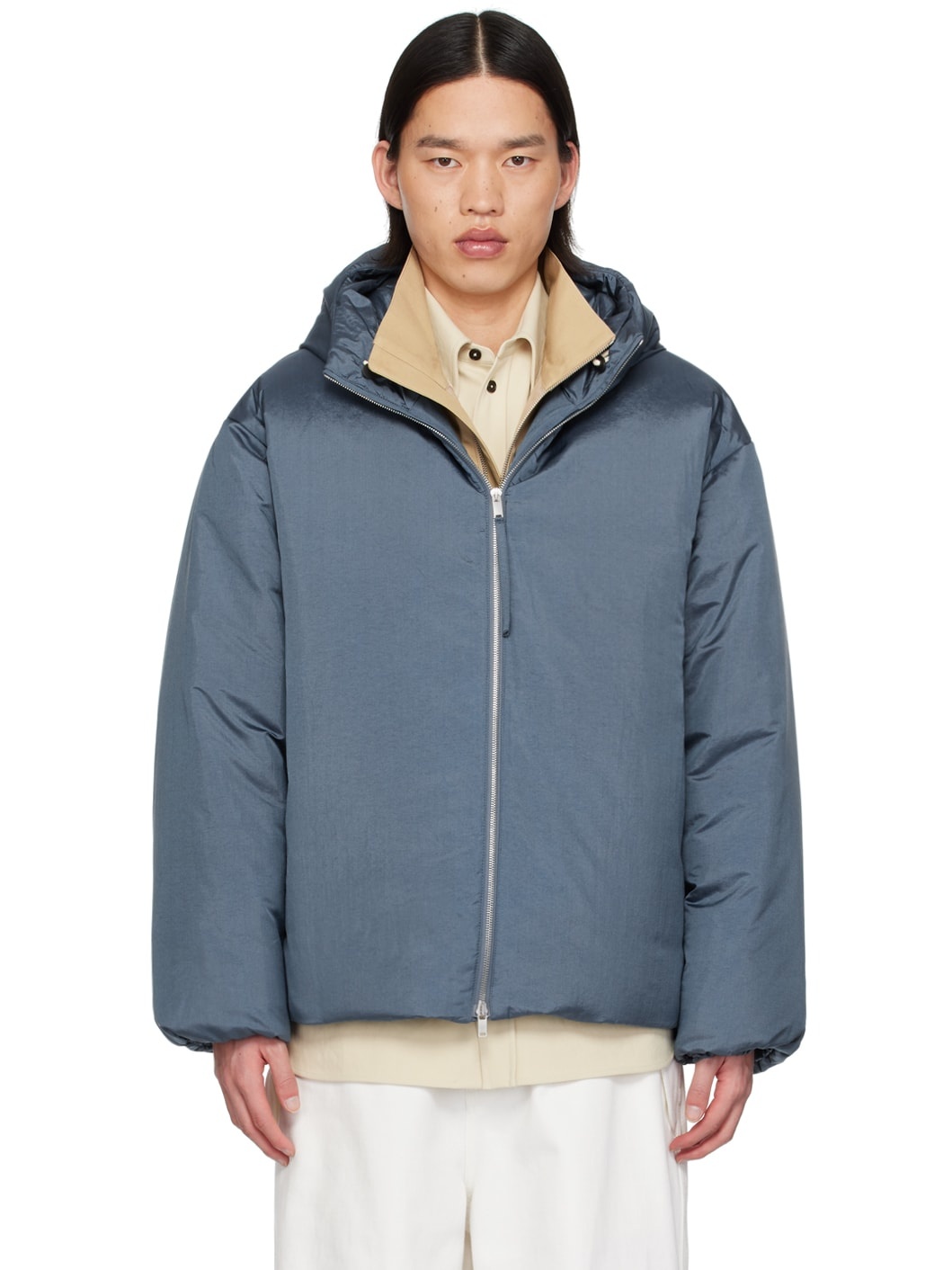 Blue Hooded Down Jacket - 1
