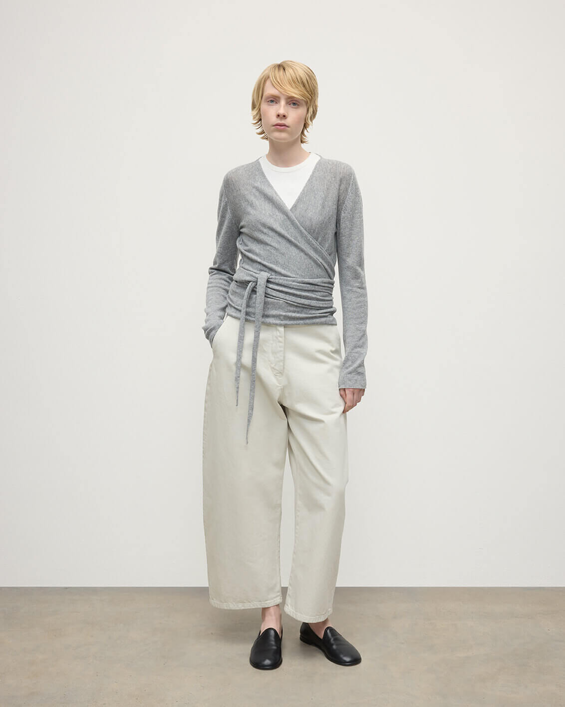 Ballet Wrap Grey Cashmere Cardigan - 2