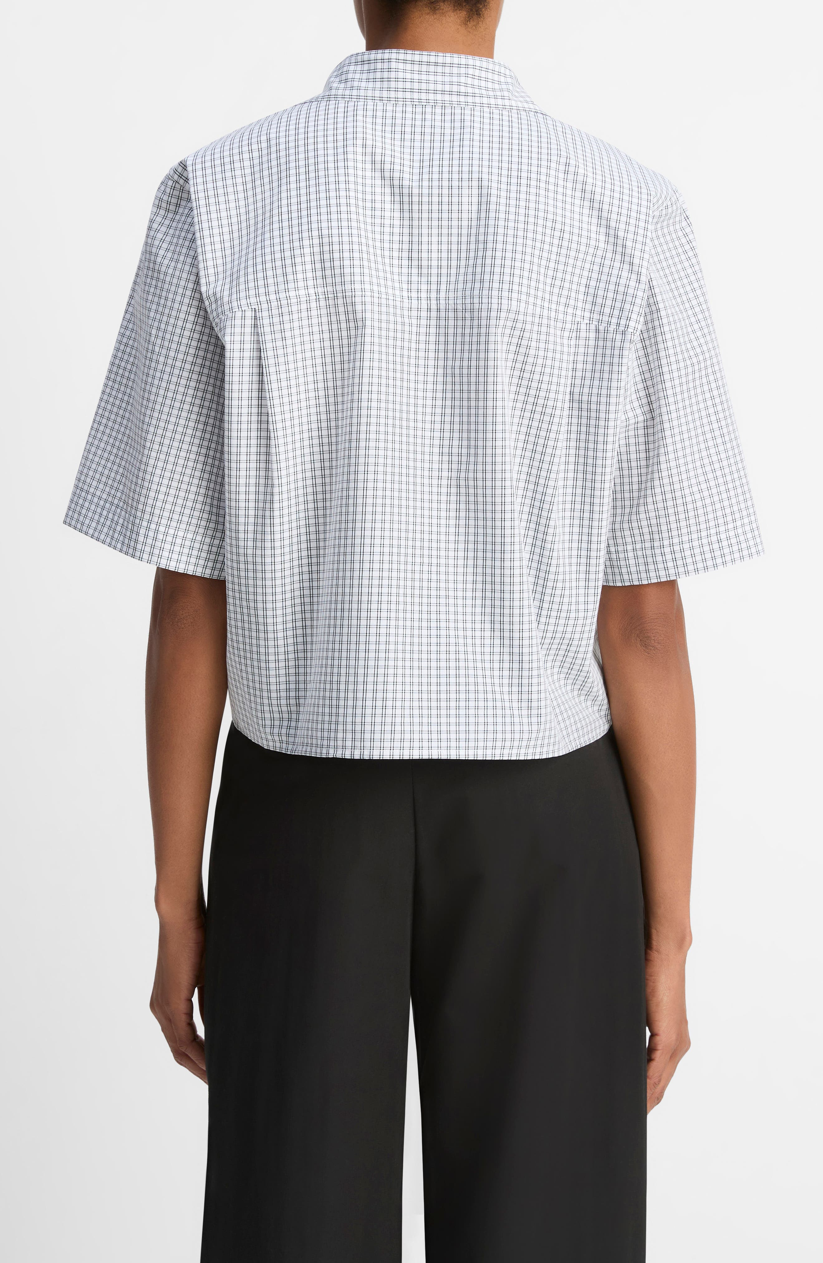 Vince Check Cotton Crop Button-Up Shirt in Off White/Coastal at Nordstrom - 2