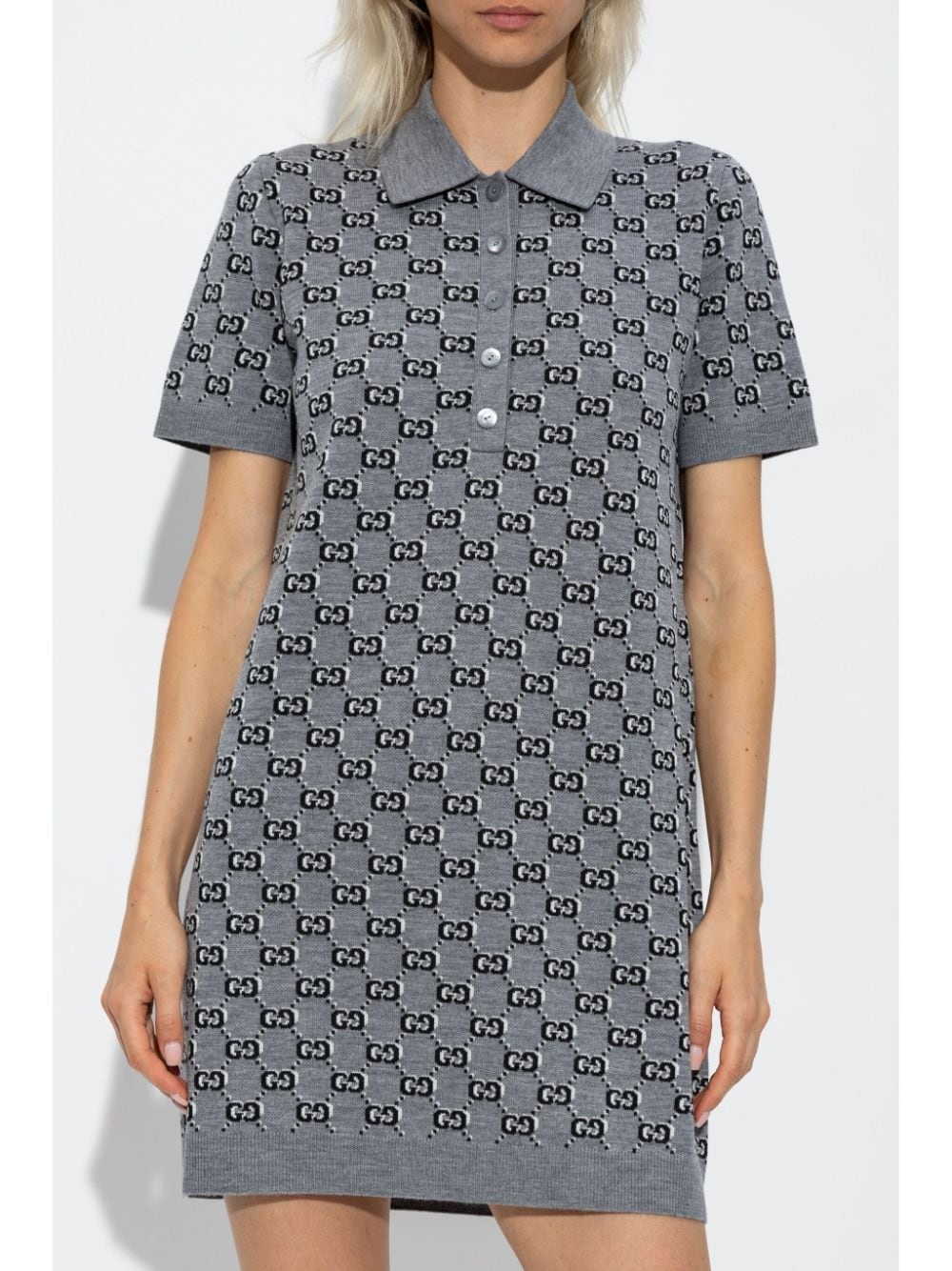 wool jacquard polo dress - 3