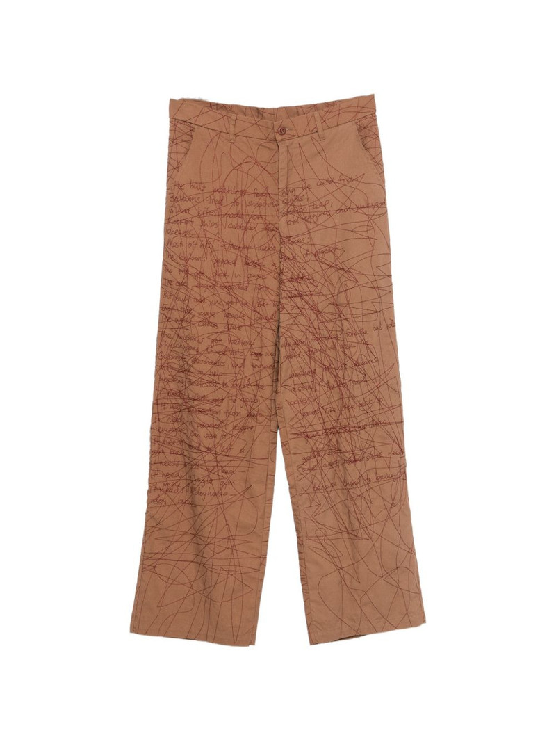 embroidered scribble-pattern trousers 1