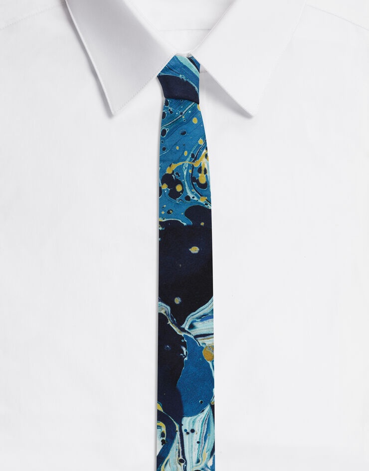 6-cm silk blade tie with blue marbled print - 1