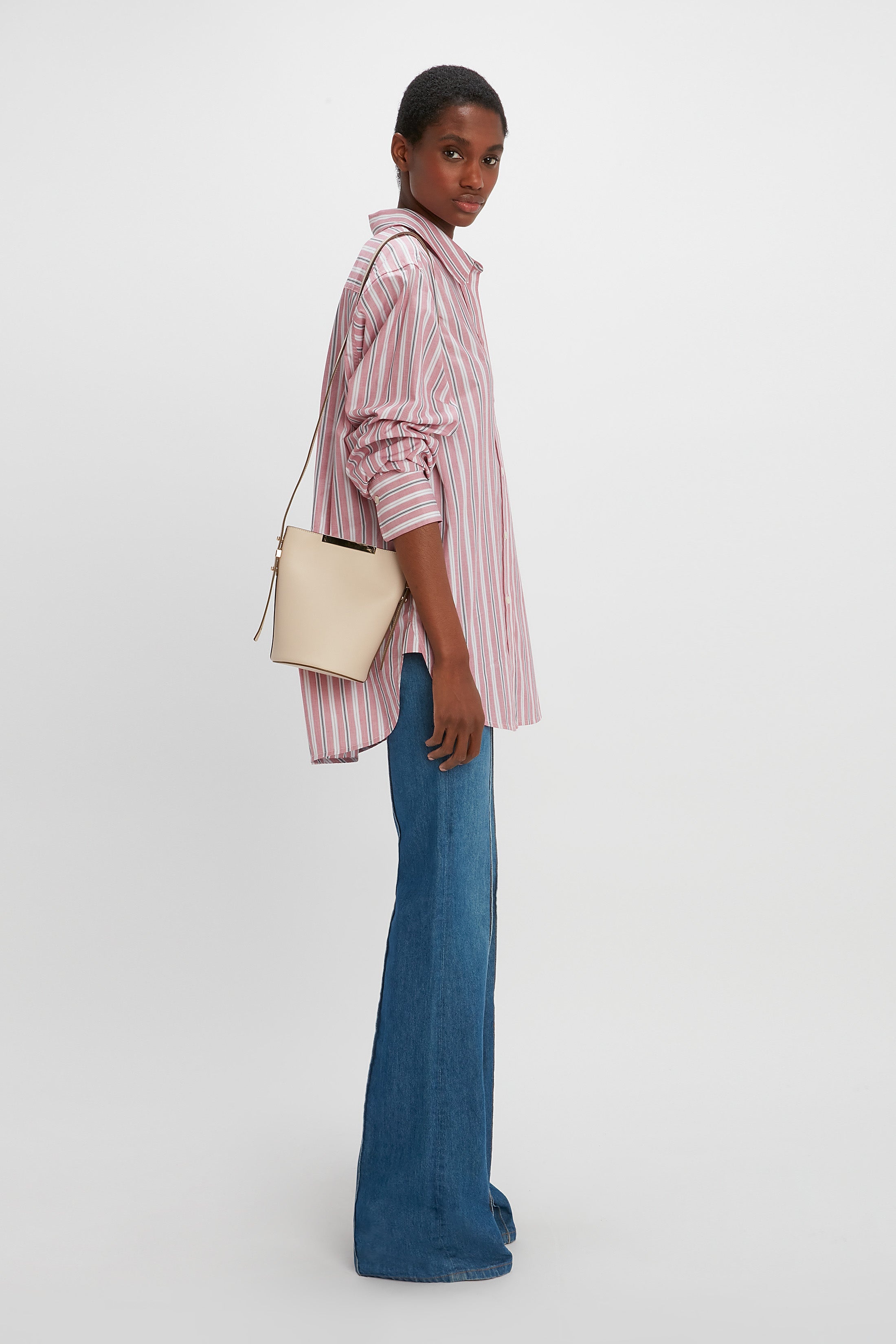 Mini Bucket Bag In Cream Leather - 6