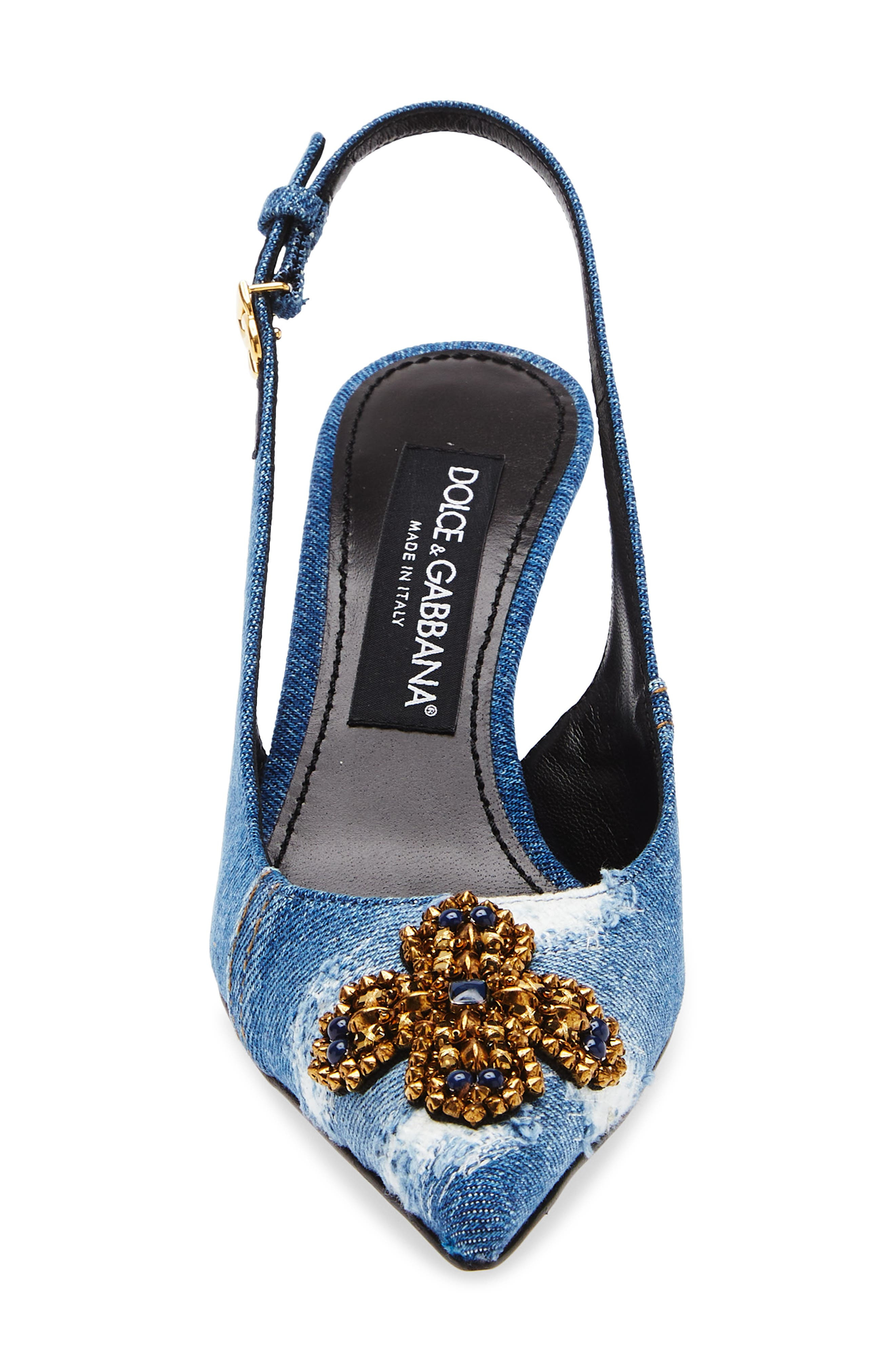 Dolce&Gabbana Crystal Embellished Denim Pointed Toe Slingback Pump in 8C609 Blu/Multicolor at Nordst - 4
