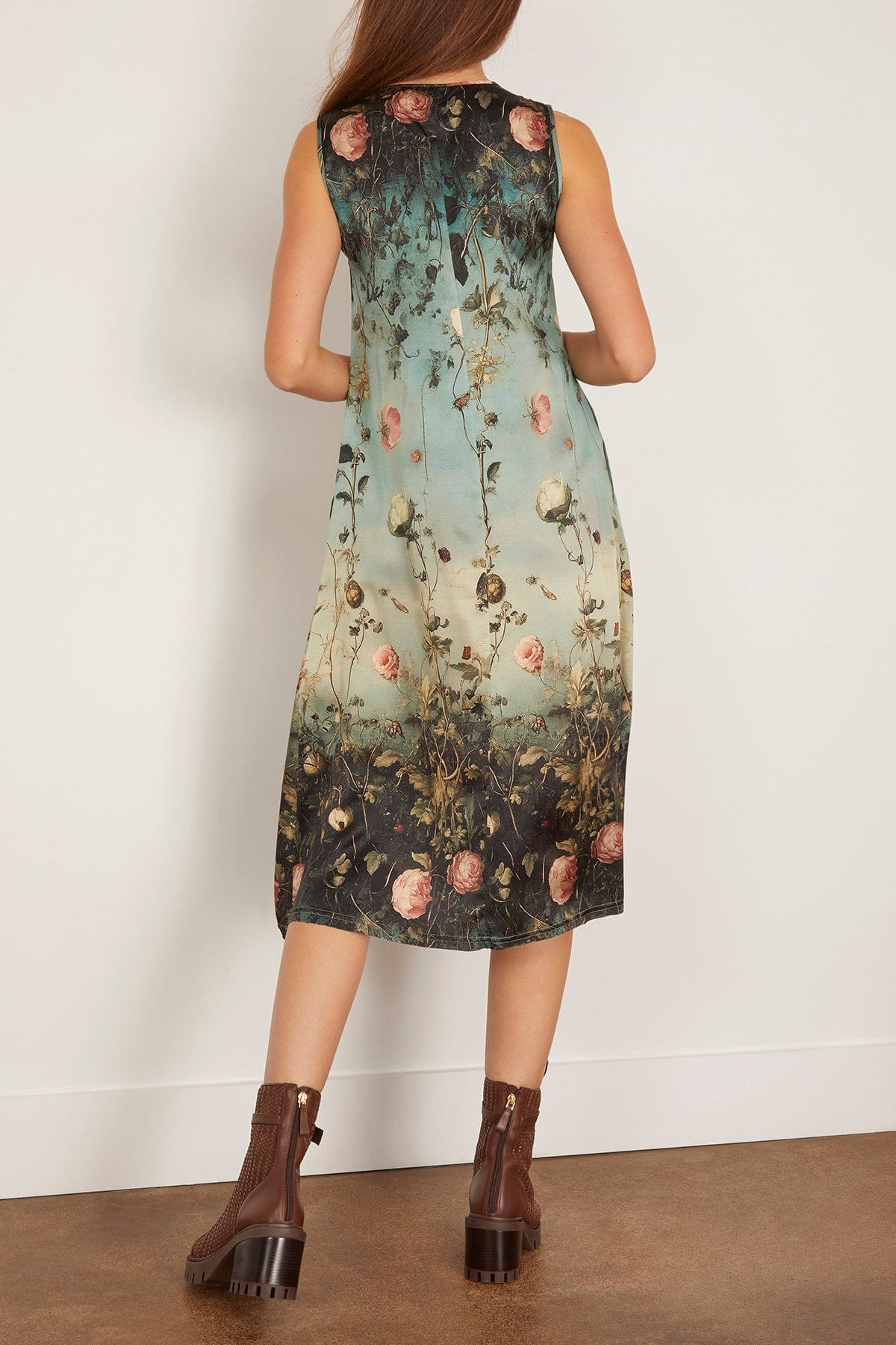 Sleeveless Midi Dress in Dipped Black Turquoise - 4