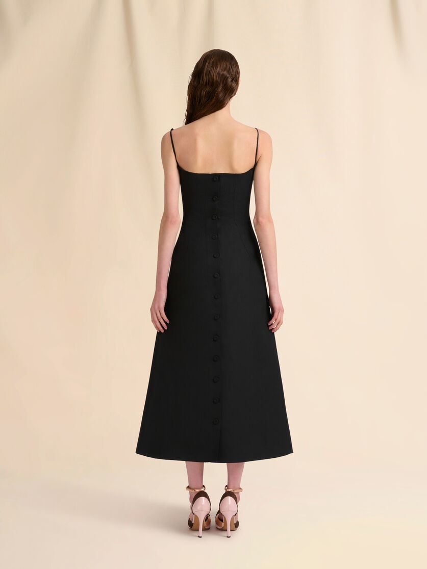 BLACK BONDED POPLIN A-LINE DRESS WITH DARTS - 3