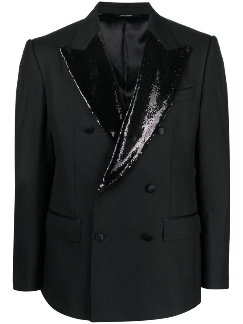 sequin-lapel double-breasted blazer - 1