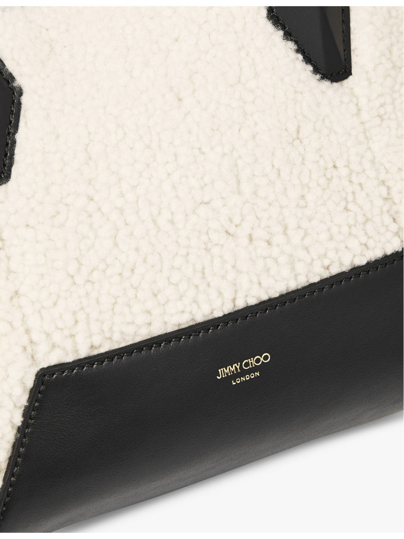 JIMMY CHOO Diamond logo-embossed small shearling and leather tote bag outlook