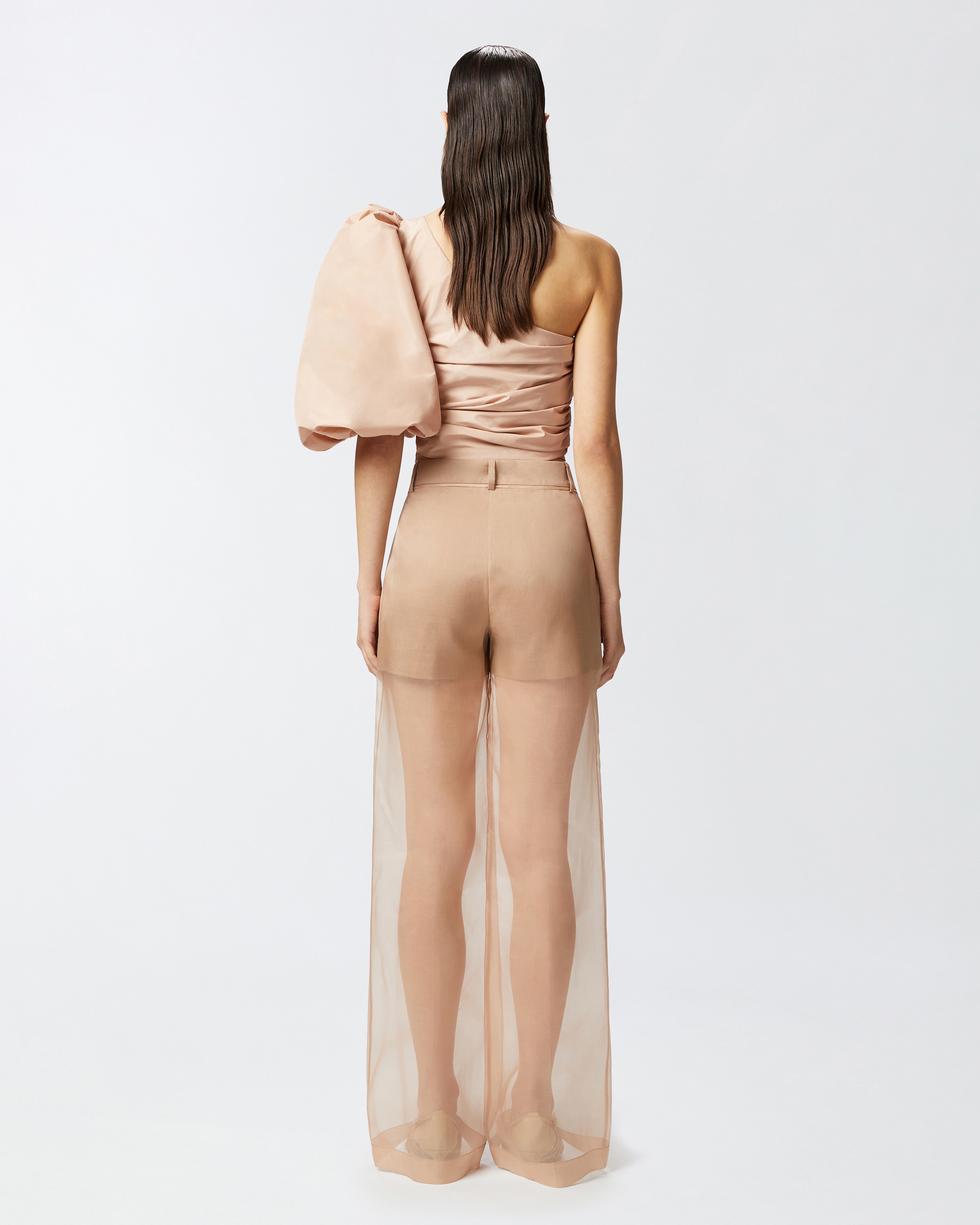 WIDE-LEG TROUSERS IN SHEER ORGANZA AND LINEN - 4