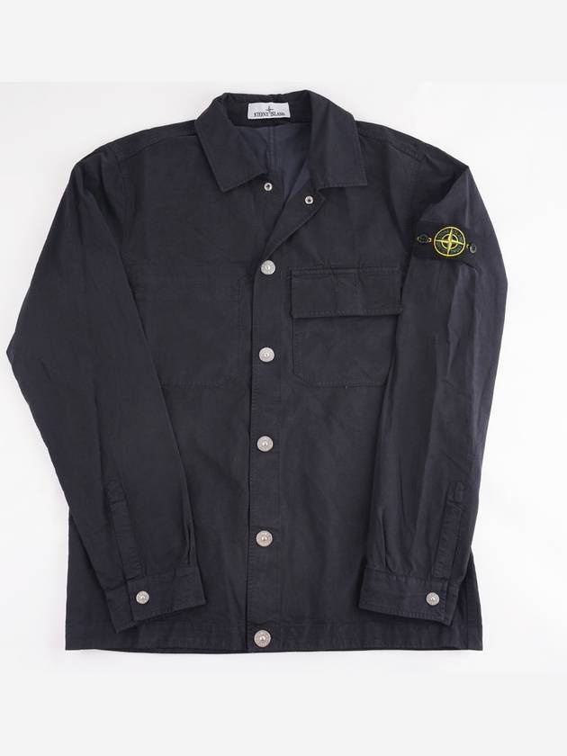 Cupro Cotton Twill Over Long Sleeve Overshirt Jacket Navy - 2