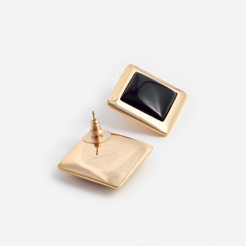 self-portrait Black Enamel Gold Square Earrings outlook