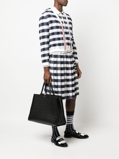 Thom Browne logo print grained leather tote bag outlook