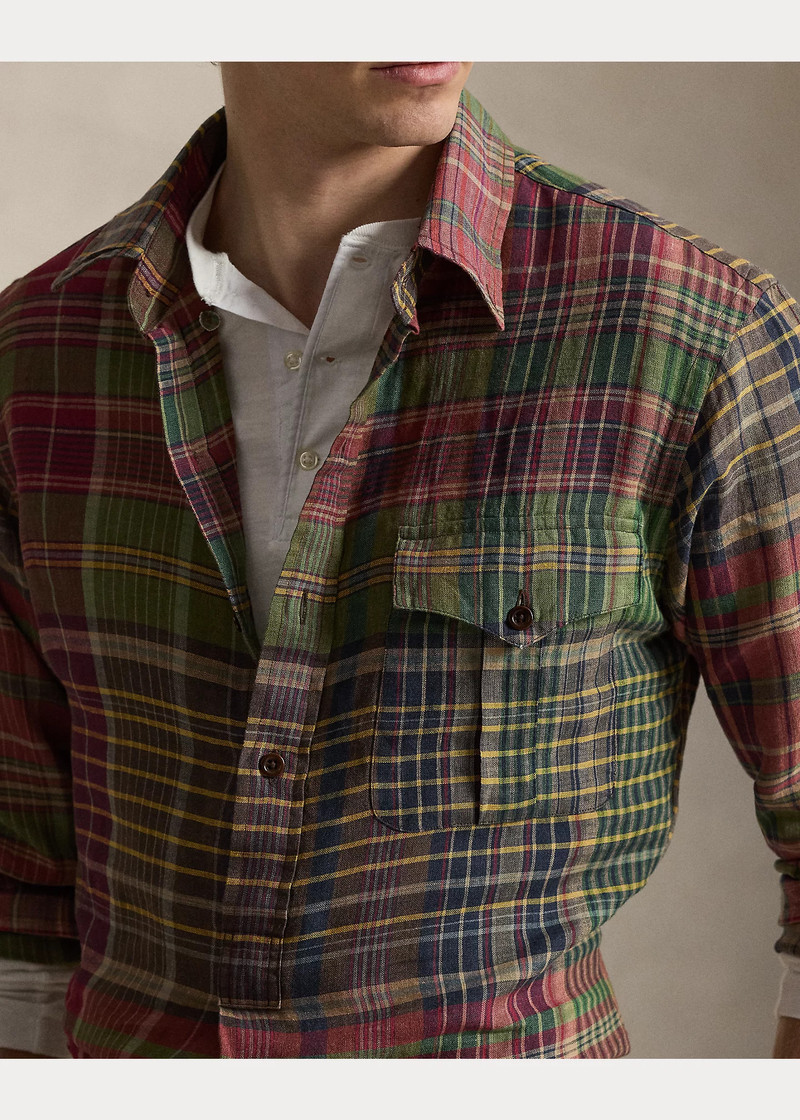 Classic Fit Plaid Linen Popover Shirt 5
