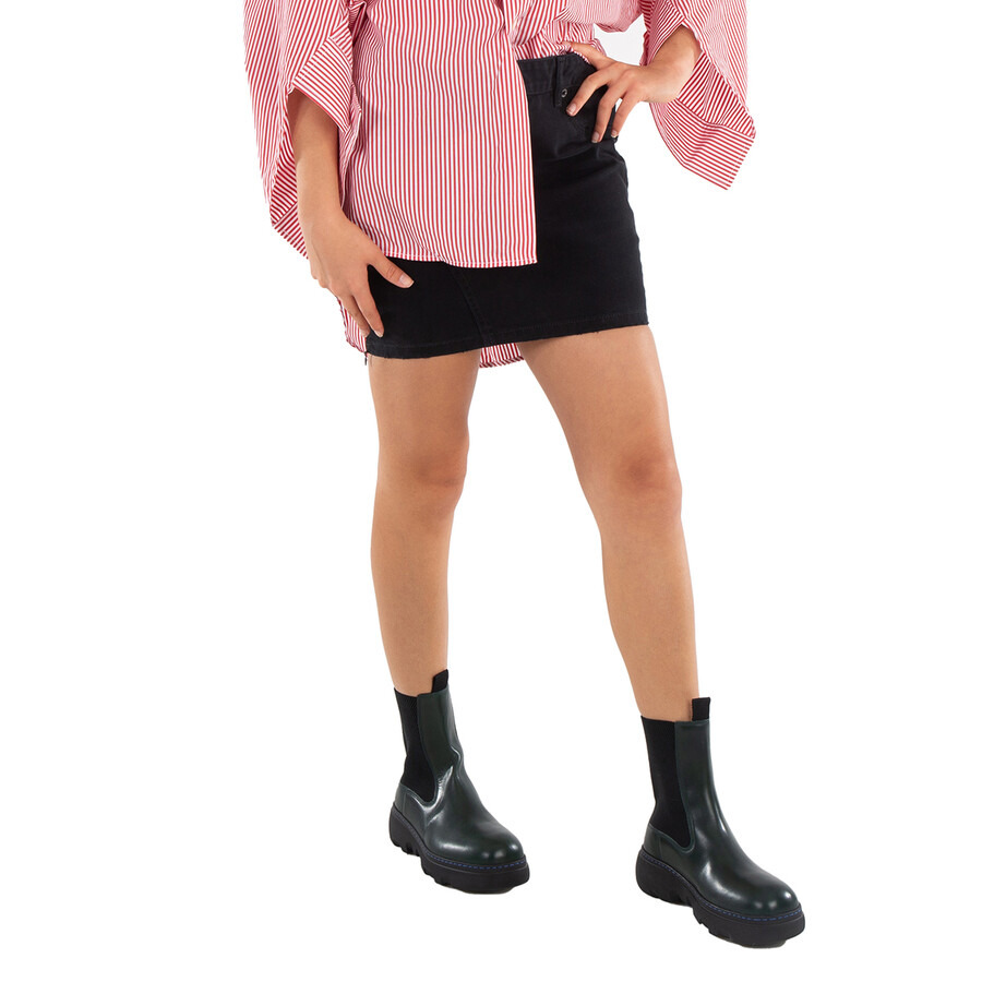 Balenciaga Ladies Peach Pitch Black Upside-Down Denim Miniskirt - 2