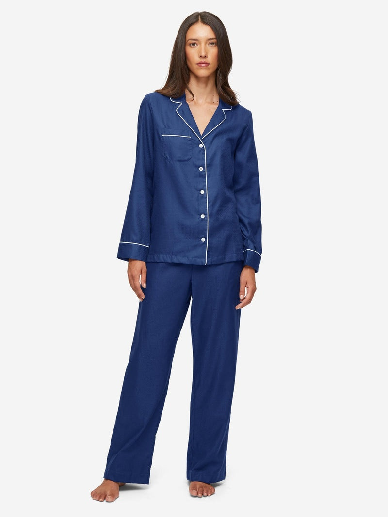 Derek Rose Women's Pajamas Cotton Jacquard Navy Rose Star Pattern outlook