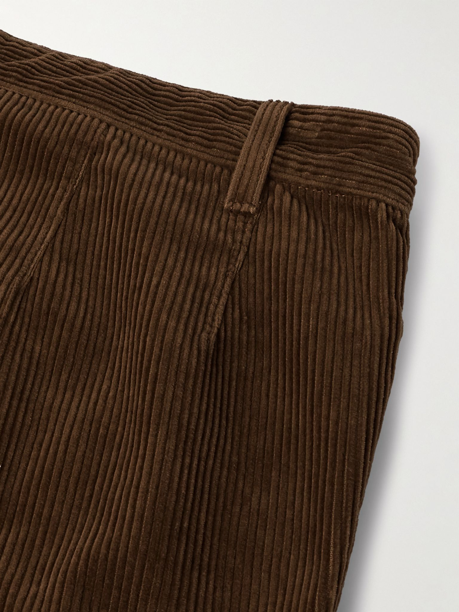 Straight-Leg Pleated Cotton-Corduroy Trousers Brown - 4