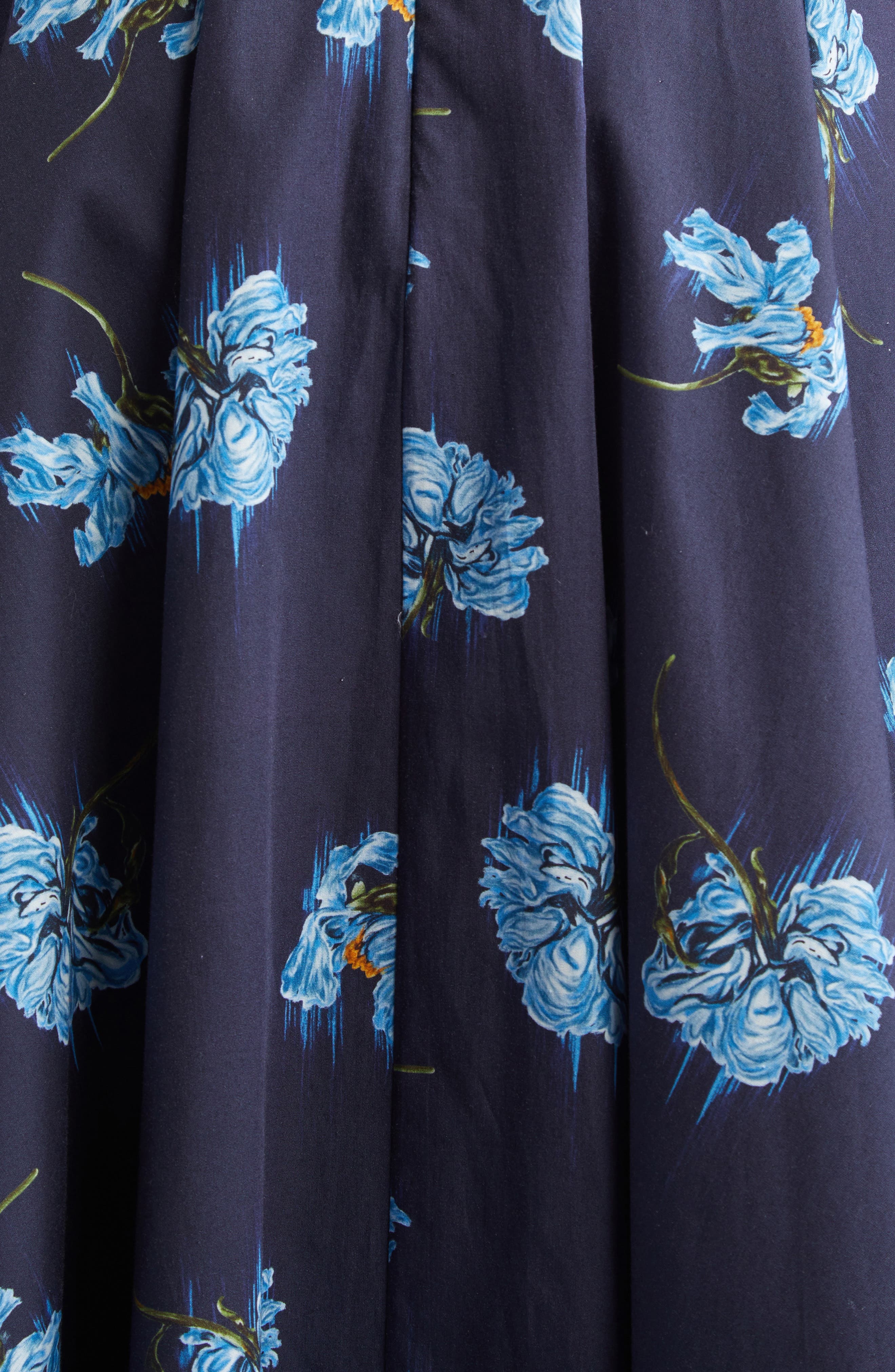 Emilia Wickstead Mona Floral Cotton Poplin Midi Sundress in Blue Flowers On Navy at Nordstrom - 6