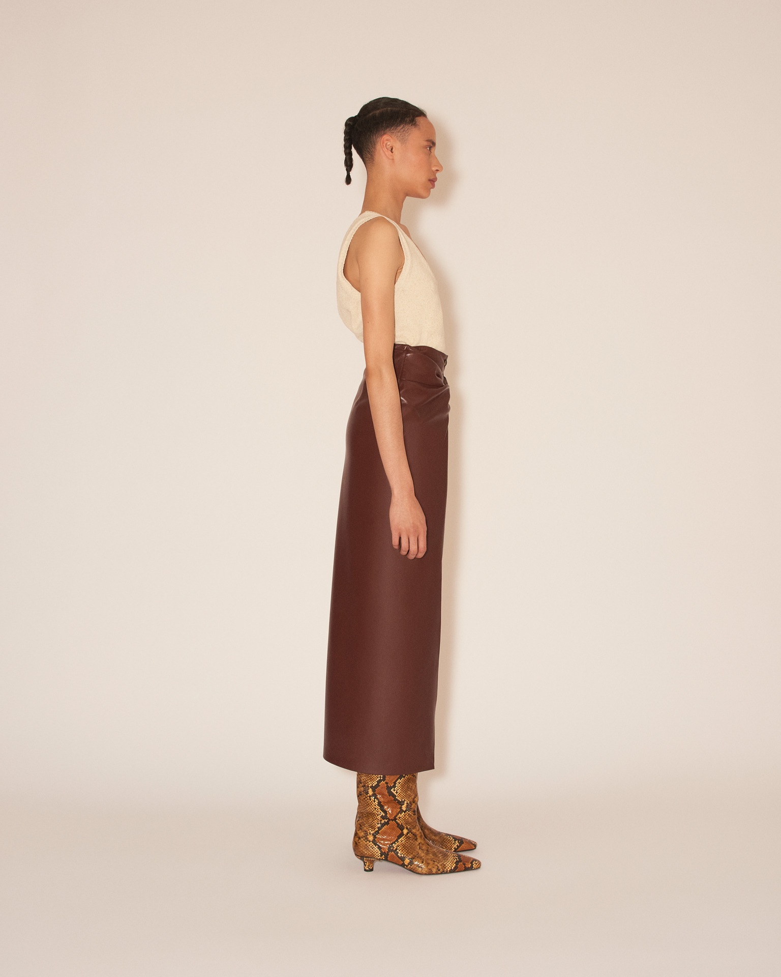 LEANE - Knotted OKOBOR™ alt-leather front sarong style skirt - Plum chutney - 3