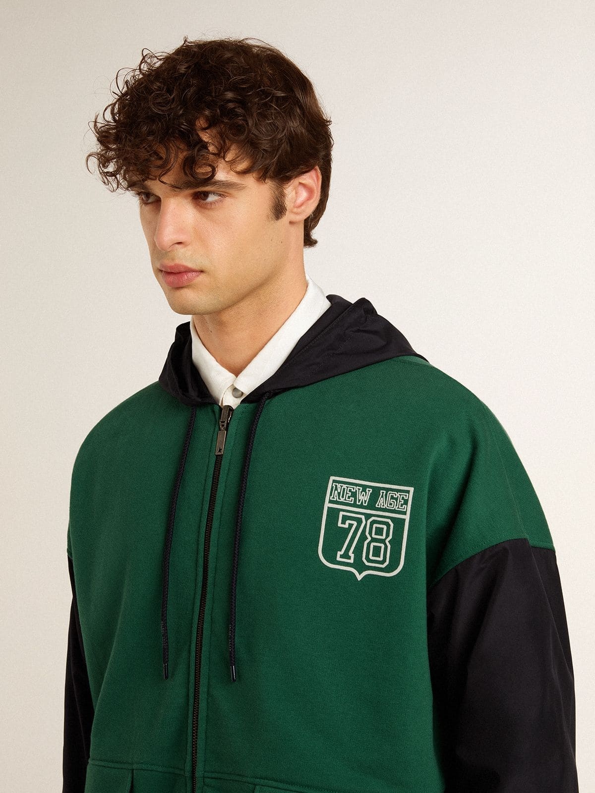 Men's green and blue reversible hooded sweatshirt - 7