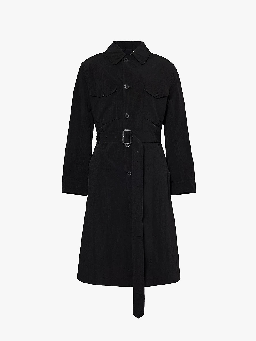 Peter pan collar belted woven trench coat - 1