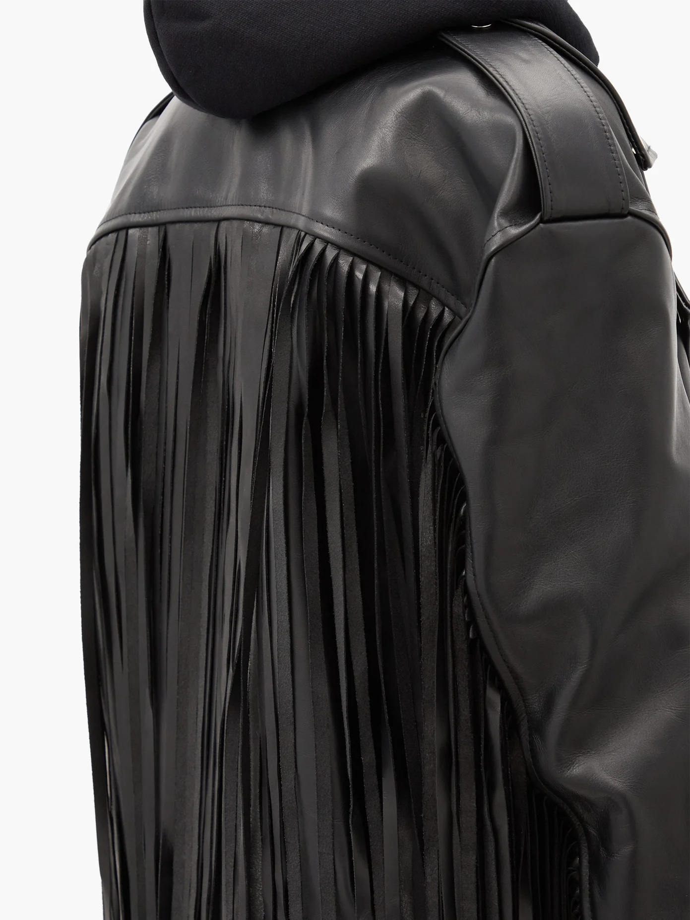 Fringed leather biker jacket - 3