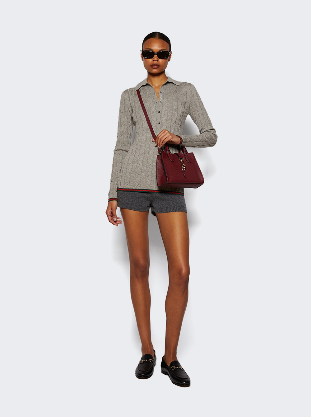 Fine Cable And Rib Wool Polo Top Dove Grey - 2