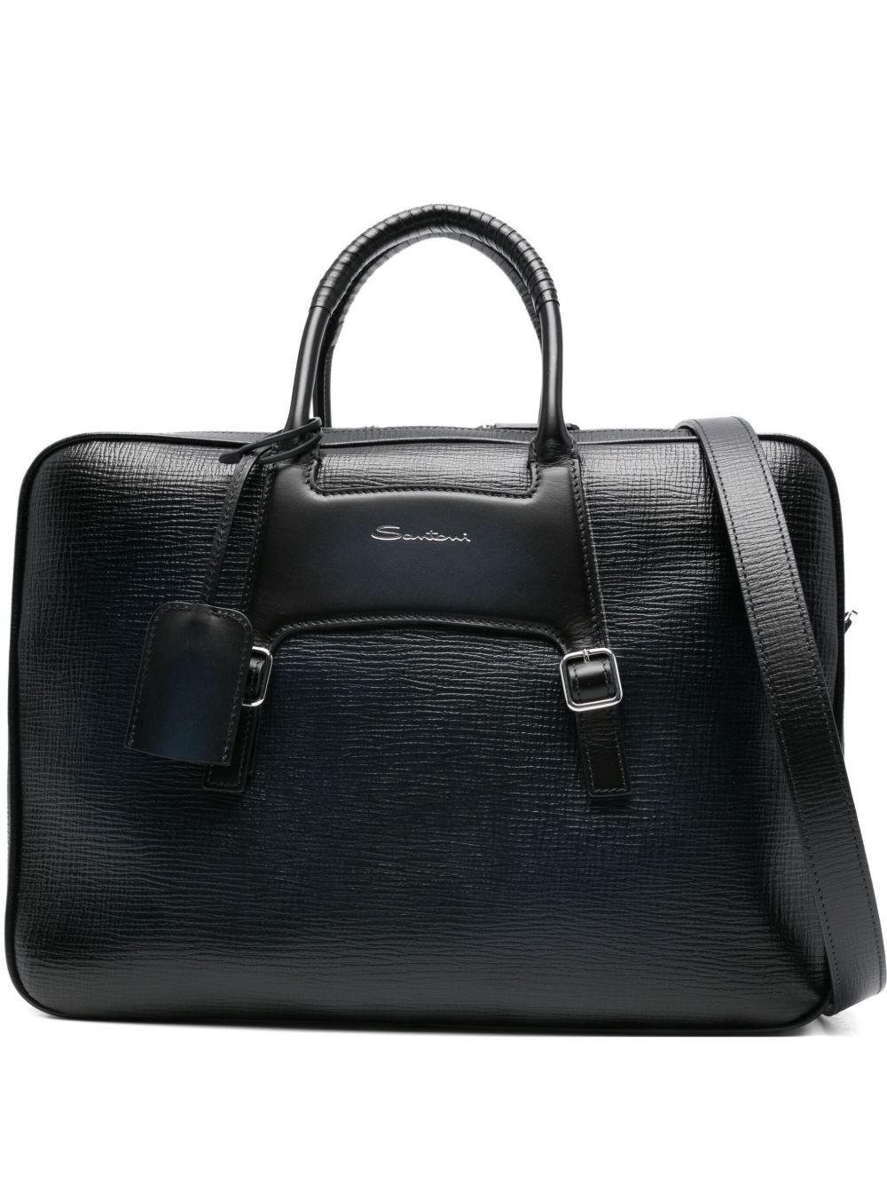 textured leather briefcase - 1