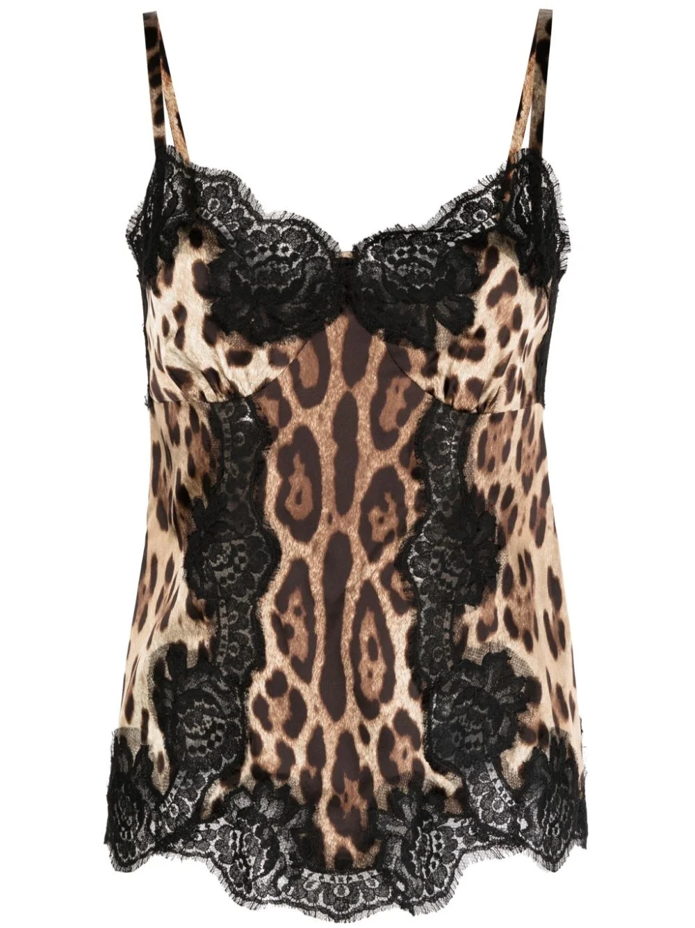lace-detail leopard-print satin top - 1