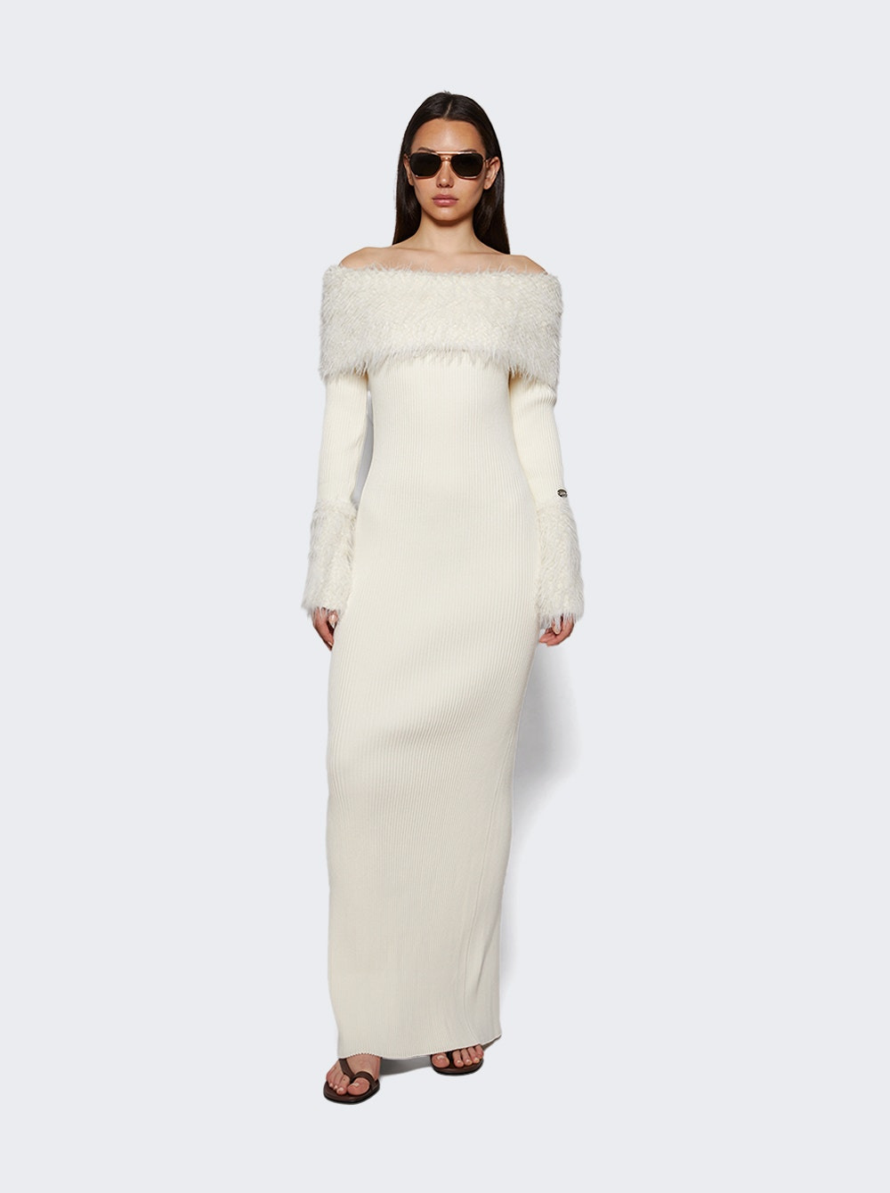 Ribbed Knit Long Dress Ecru - 5