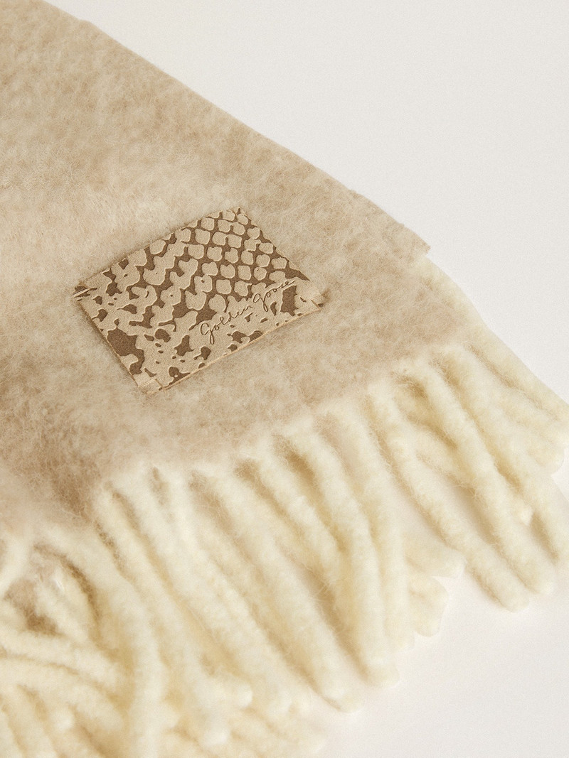 Golden Goose CNY scarf in beige alpaca wool with fringe outlook